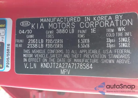 2010 Kia Soul + из США, поврежденный, VIN KNDJT2A27A7178584